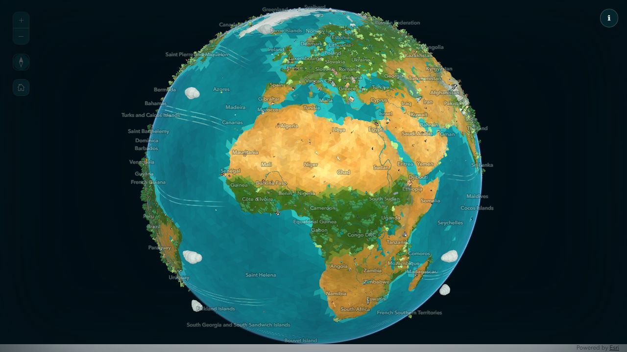 Interactive low-poly planet with terrain, vegetation and tiny animals